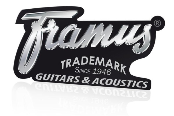Framus Promo - Logo Sticker (Die Cut), Silver on Black, 15,2 x 7,9 cm