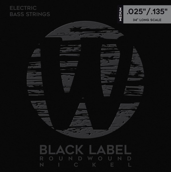 Warwick Black Label Bass String Set, Nickel-Plated Steel - 6-String, Medium, .025-.135