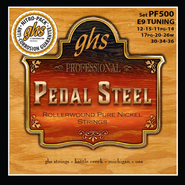 GHS Pedal Steel Nickel Rockers - PF500 - Pedal Steel Guitar String Set, 10-Strings, E9 Tuning, .012-.036
