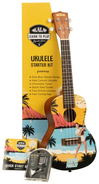 KALA KALA-LTP-C-EBH - Kala Learn To Play Elvis Blue Hawaii, Concert Ukulele Starter Kit