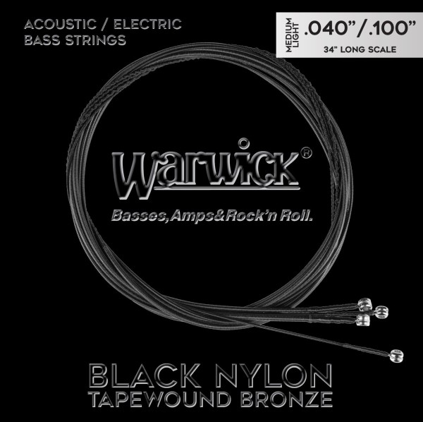 Warwick Black Nylon Tapewound Acoustic / Electric Bass String Sets, 4-String
