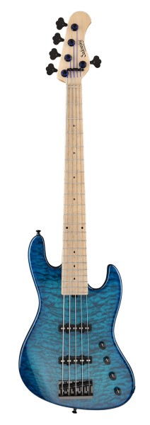 Sadowsky Custom Shop 21-Fret Standard J/J Bass, 5-String - Bora Blue Burst Transparent High Polish - 21-04222
