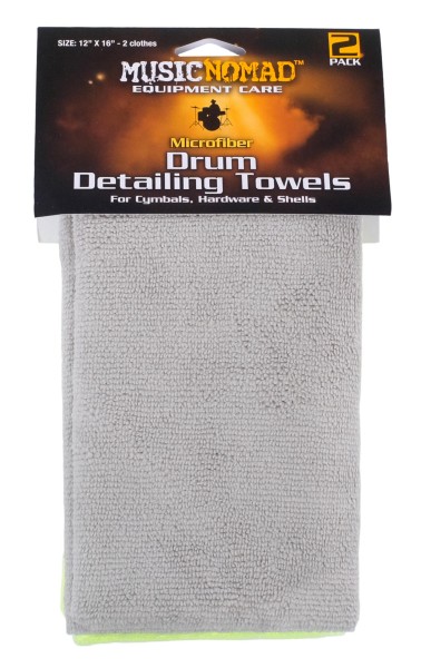 MusicNomad Microfiber Drum Detailing Towels, Two-Pack (MN210) - 2x Cleaning and Polishing Cloth, 30.4 x 40.6 cm (12" x 16")