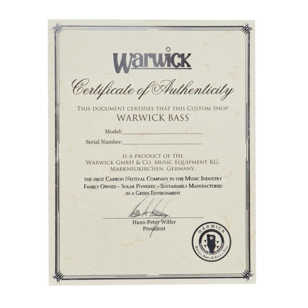 Certificate Warwick Masterbuilt Instrument