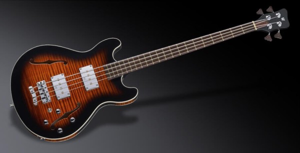 Warwick Masterbuilt Star Bass II, Flamed Maple, 4-String - Almond Sunburst Transparent High Polish