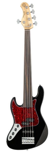 Sadowsky MetroExpress 21-Fret Hybrid P/J Bass, Tigerstripe Ebony Fingerboard, Fretless, Lefthand, 5-String - Solid Black High Polish