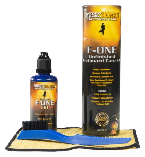 MusicNomad F-ONE Unfinished Fretboard Care Kit (MN125) - incl. MN105, Cloth & Brush